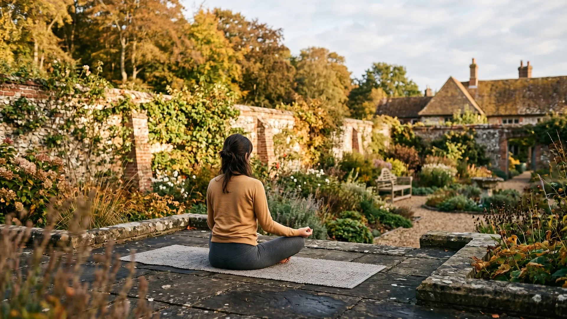 Walled gardens at West Lexham Estate, Norfolk, in early autumn morning light